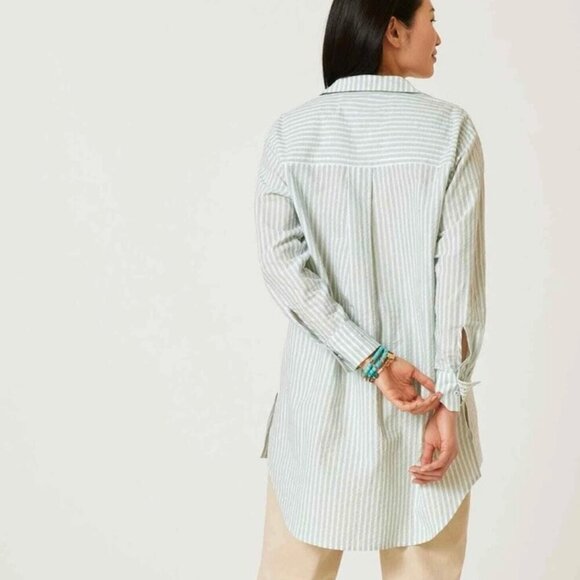 Anthropologie Striped Longline Button Down Tunic Shirt - Picture 3 of 8